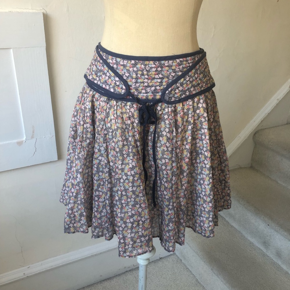 Floral Cotton Tie Front Mini Skirt EUC